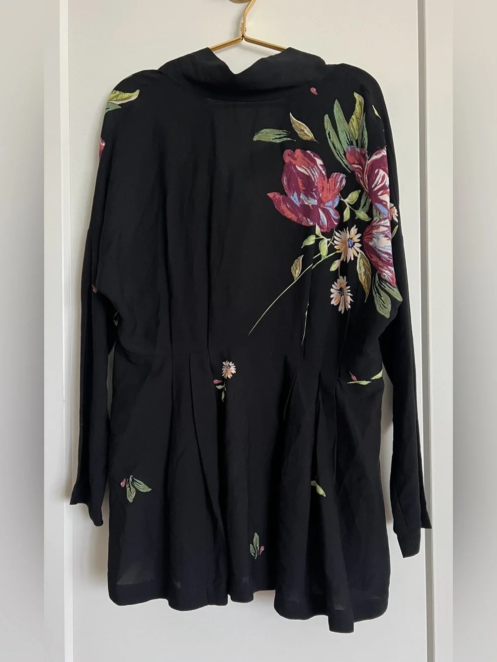 Free People Gemma Tunic Dress Small Black Floral Open Back Mini